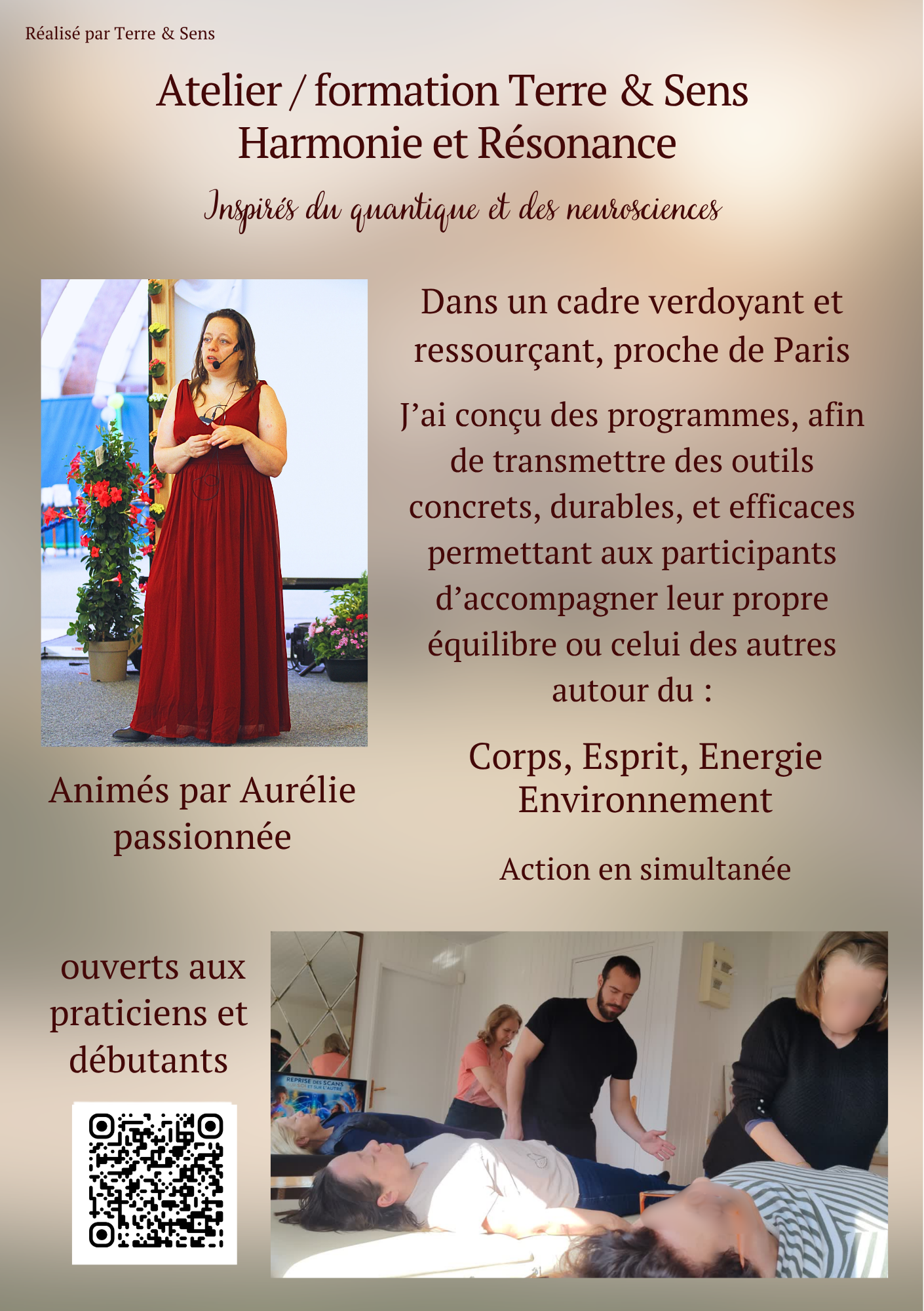 Aurélie, fondatrice de Terre & Sens, animant un atelier Harmonie et Résonance